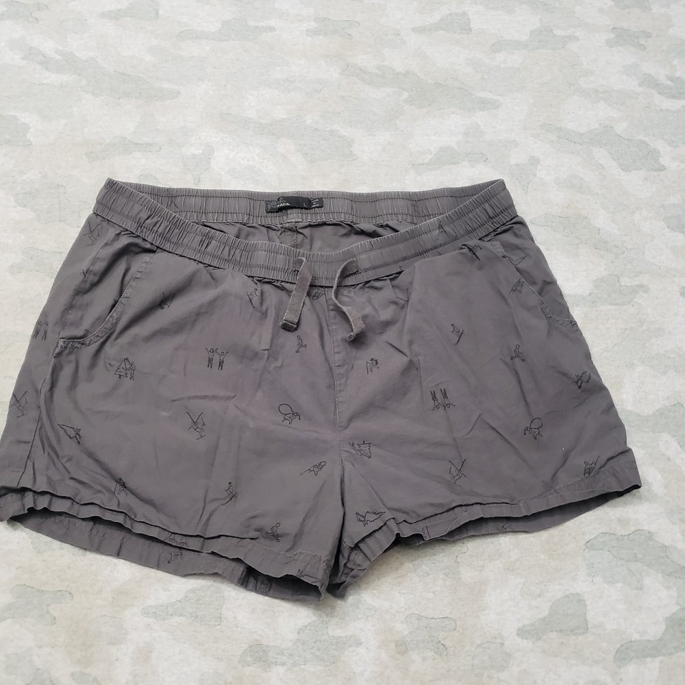 Prana Shorts Womens Large‎ Gray Pockets Drawstring Outdoors Hiking Gorpcore Camp